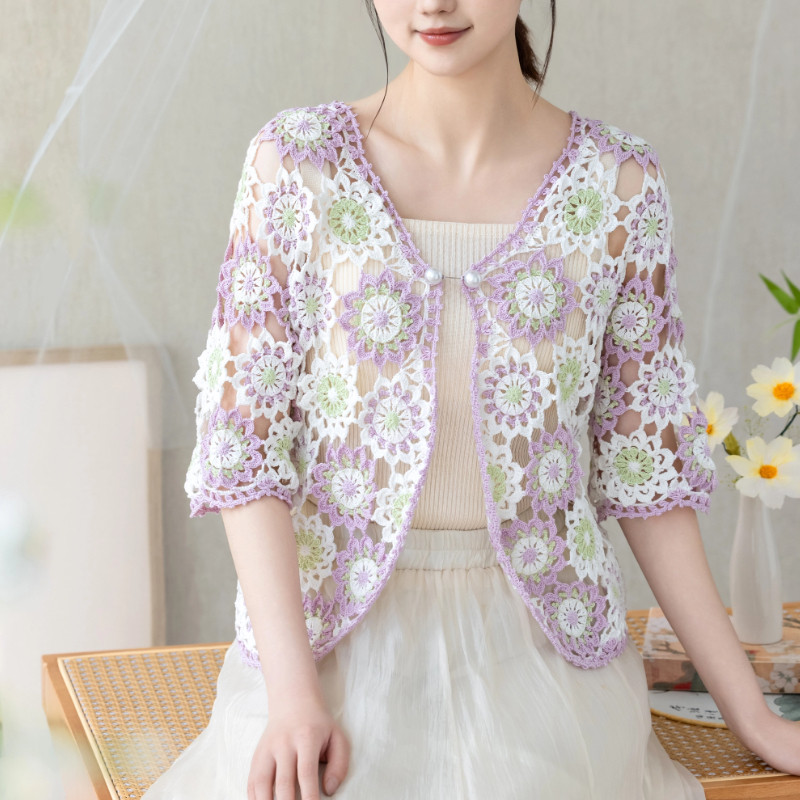 苏苏姐家期春蕾丝拼花短袖手工diy钩针衣服编织毛线自制材料包