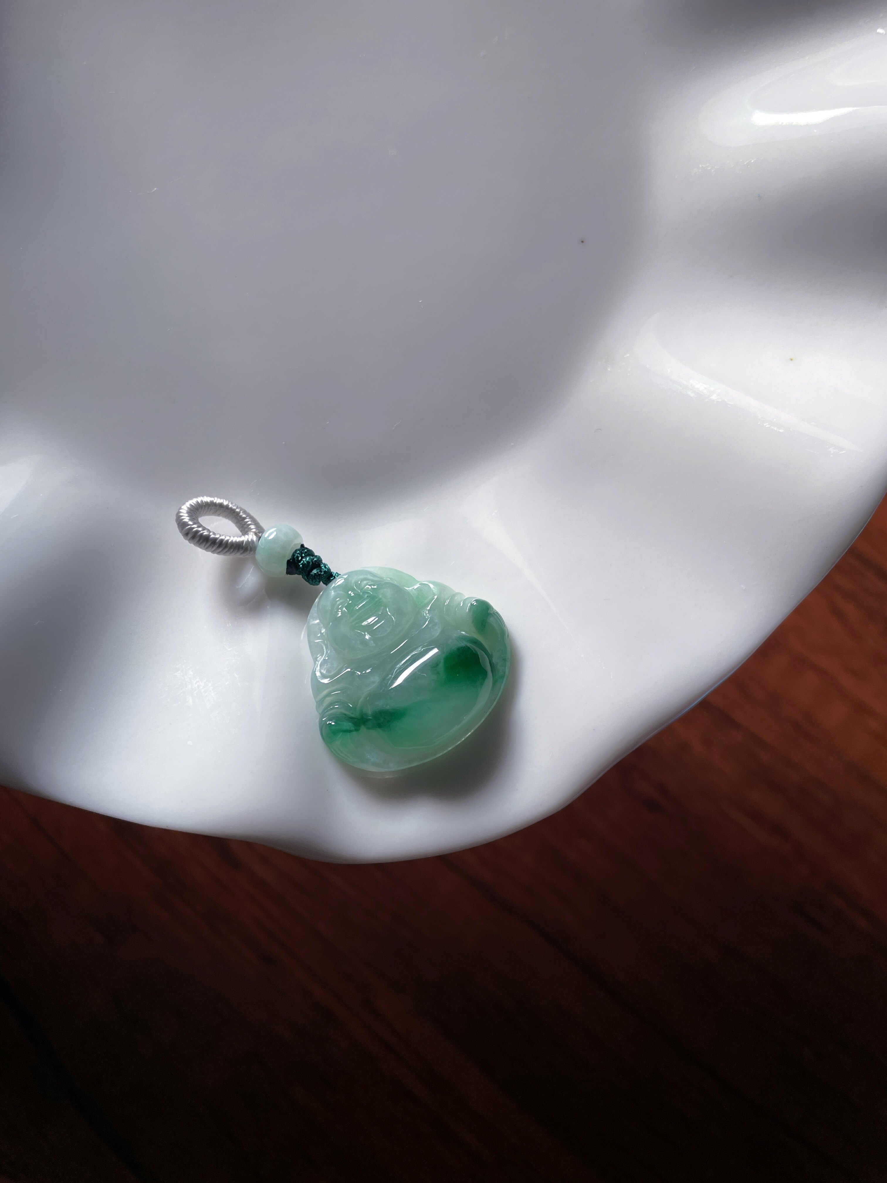 有证书天然翡翠A货玉石瓢绿花小佛公锁骨链吊坠大肚笑佛玉弥勒佛