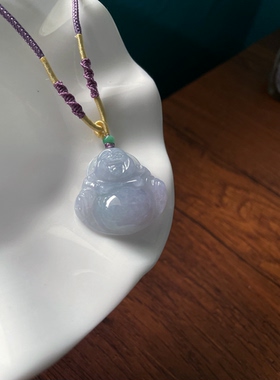 天然翡翠A货玉石浅紫厚装佛公锁骨链成人吊坠挂件大肚笑佛弥勒佛
