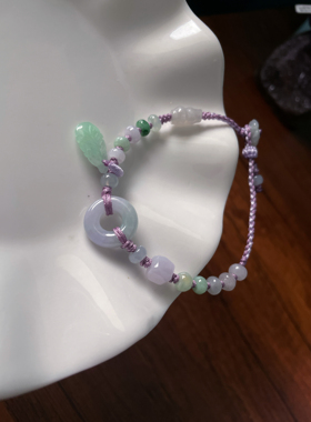 天然翡翠A货浅浅紫小甜甜圈平安扣玉环好运知了一鸣惊人手绳手链