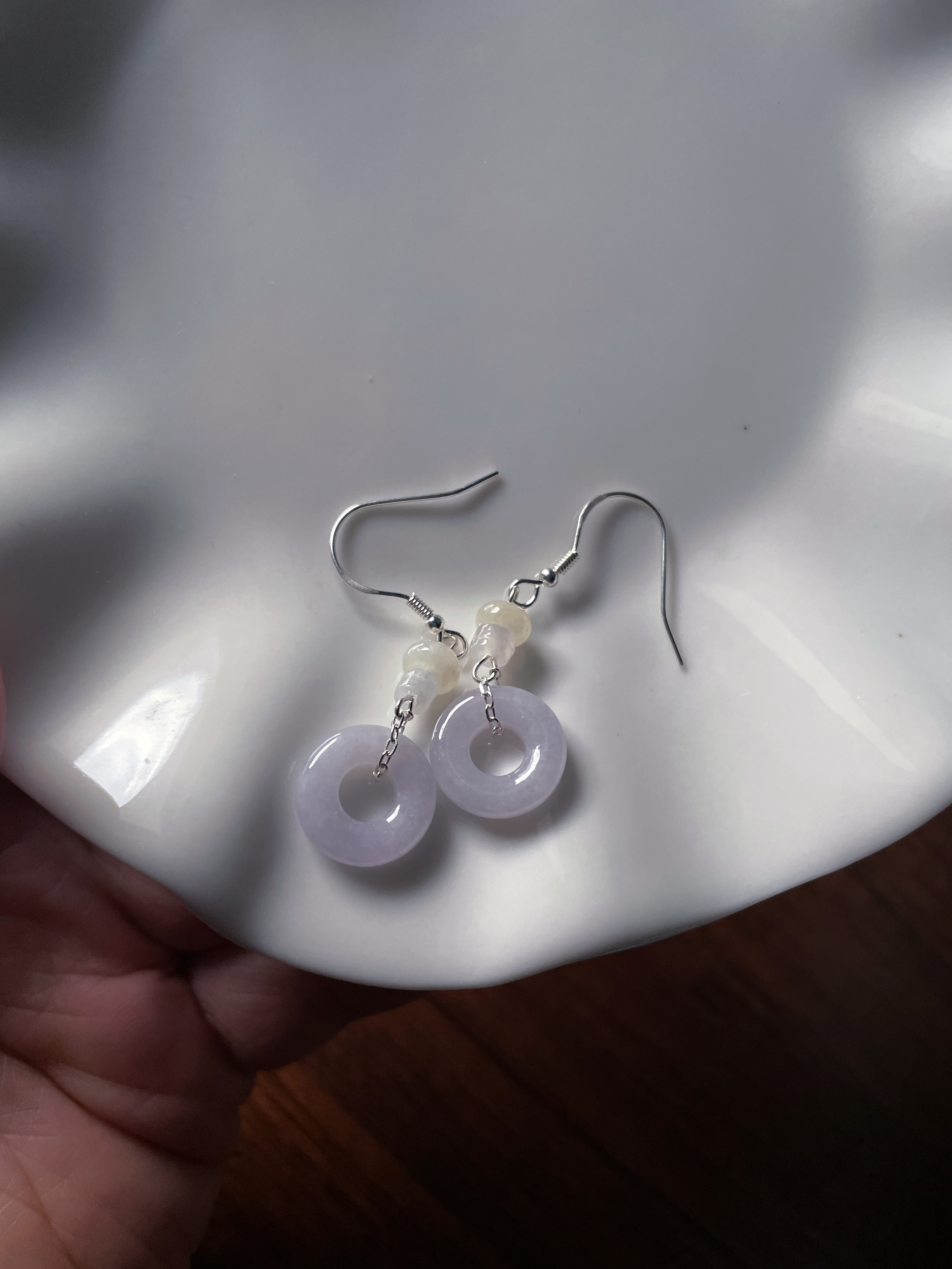 天然a货翡翠浅粉紫甜甜圈平安扣新中式旗袍汉服925银耳环耳坠饰钩