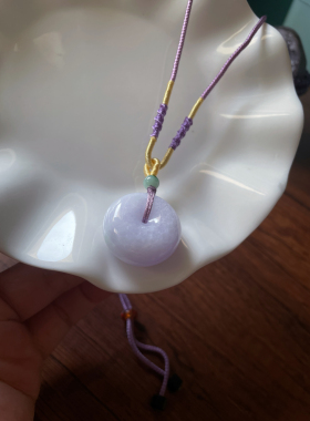 天然A货翡翠浅浅紫圆鼓平安扣吊坠胖厚装面包扣财源滚滚车挂件坠