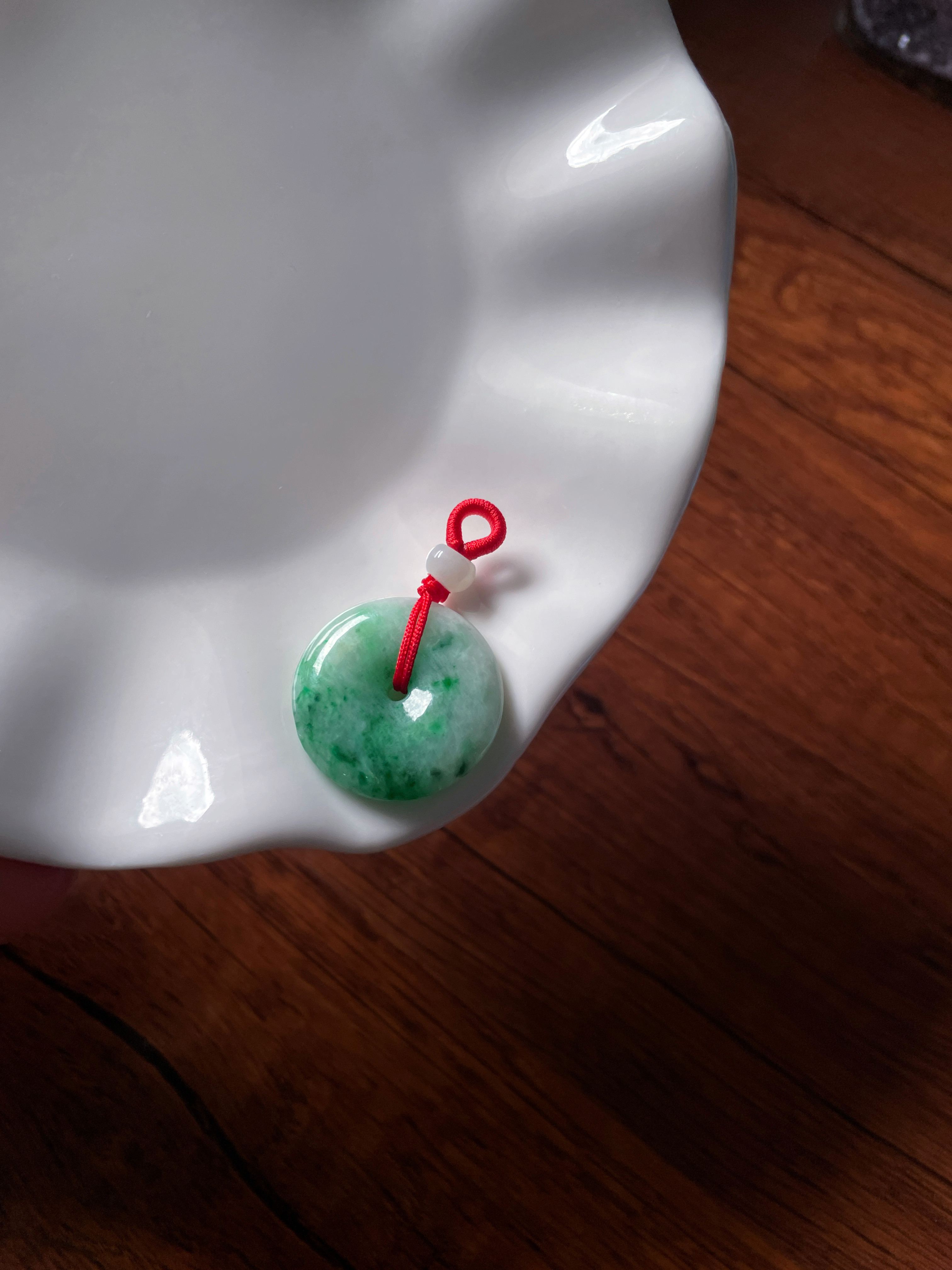 天然a货翡翠糯种飘绿花玉平安扣手绳项坠吊坠车挂坠包挂件编绳饰