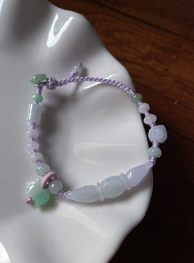 天然翡翠A货节节高升浅飘紫莲藕节小猪算盘珠葫芦手牌细手绳手链