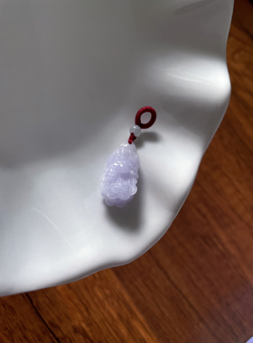 天然a货翡翠浅紫遇百财如意小白菜吊坠锁骨手机链挂件玉石坠配饰