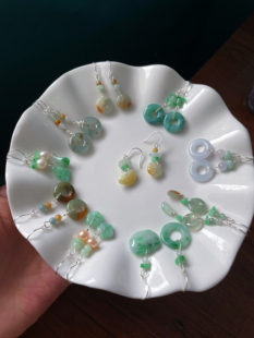 耳环集手工天然a货翡翠925银桶珠蟹钳猫爪甜甜圈荷叶耳环耳饰耳钩