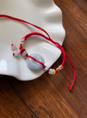 新年天然a翡翠浅紫平安扣福禄葫芦金刚结小花编织甜美好运红手绳