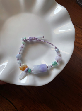 天然a货翡翠飘紫桶珠路路通转运珠福小猪一鸣惊人多宝好运手绳链