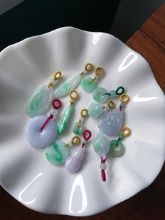 天然翡翠小款提溜吊坠如意白菜甜甜圈福瓜平安扣锁骨链玉坠石挂件