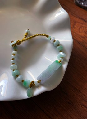 天然a货翡翠春彩飘绿无事牌手牌鼓珠算盘珠水滴平安编好运手绳链