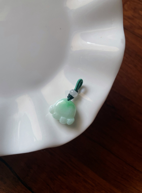 天然a货翡翠飘绿招财纳福小猫爪提溜小吊坠手机挂件玉坠编绳配饰