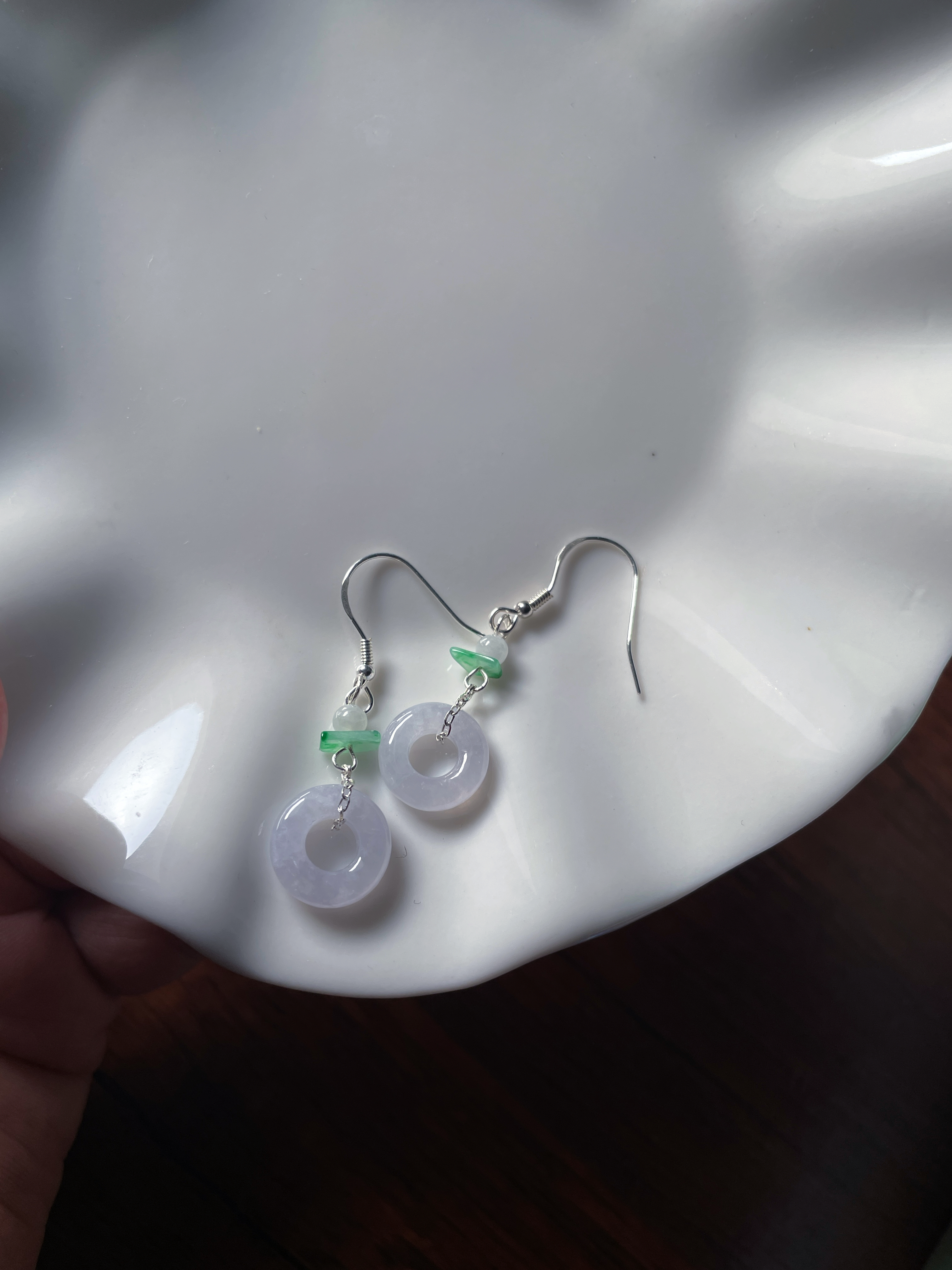 天然a货翡翠浅冰紫小甜甜圈新中式平安扣小耳钩耳坠耳环耳饰耳钩