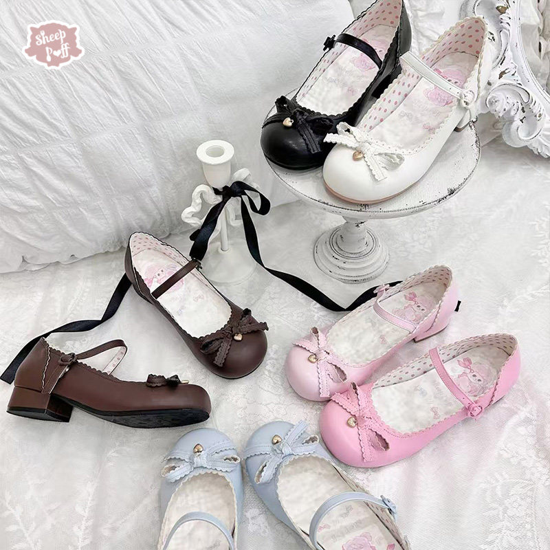 【现货】甜甜豆 绵羊泡芙Lolita百搭花边蝴蝶结单鞋