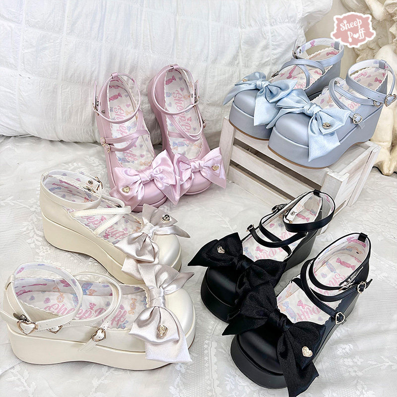 【现货】缎缎玩偶 绵羊泡芙Lolita缎面pu松糕鞋厚底鞋