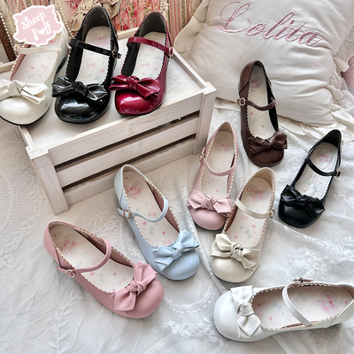 【现货】有点圆哑光亮皮樱花粉生成色绵羊泡芙Lolita鞋蝴蝶结单鞋