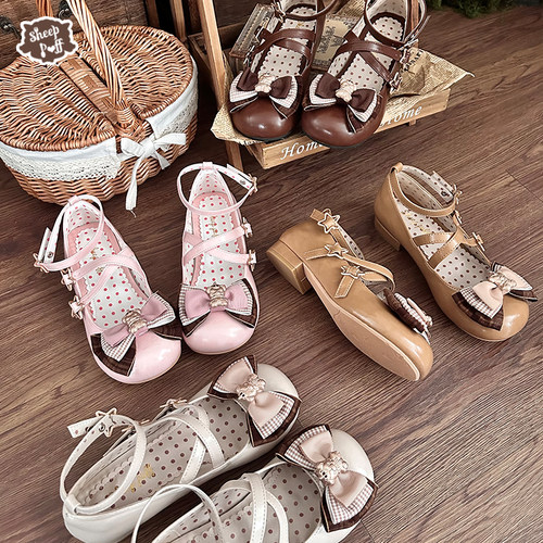 【定金】小熊学园 绵羊泡芙Lolita可爱交叉扣低跟单鞋
