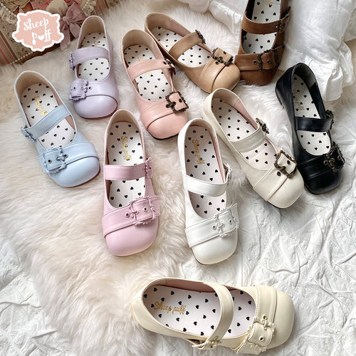 复古玛丽珍鞋懒人鞋绵羊泡芙