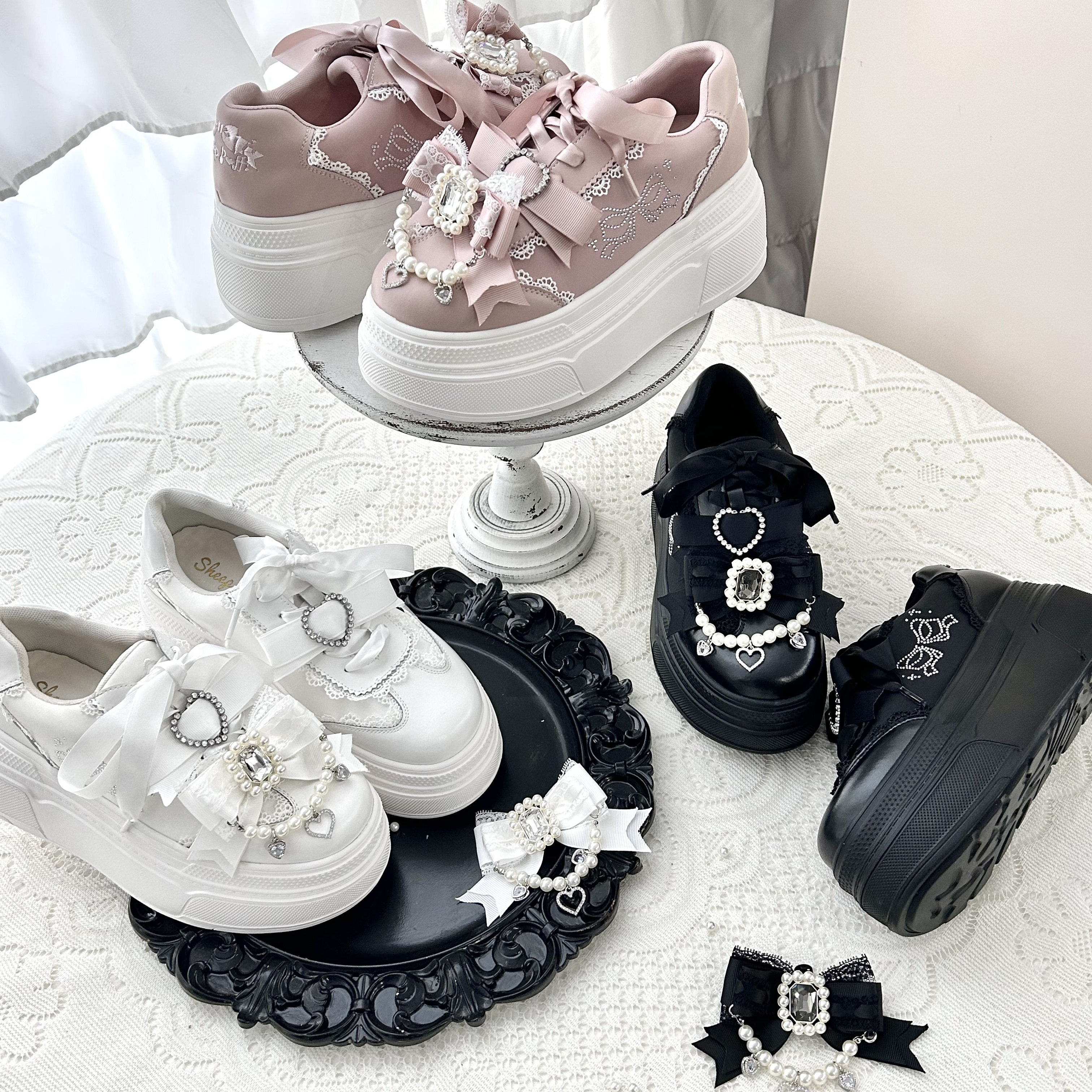 【收藏满600开定】蕾蕾跑跑 绵羊泡芙Lolita珍珠蝴蝶结厚底运动鞋