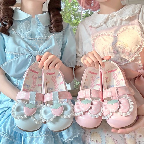 【尾款】草莓团子 绵羊泡芙Lolita可爱波点草莓甜平底鞋