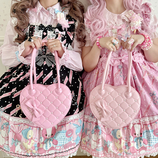 【尾款】珍珠爱心包绵羊泡芙lolita包花边蝴蝶结手提包单肩斜挎