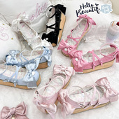 厚底鞋 绵羊泡芙Lolita漆皮pu蝴蝶结松糕鞋 现货 奶油缎缎