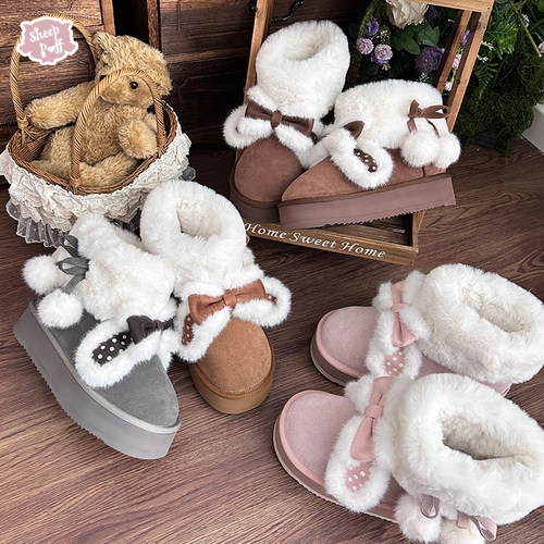 【尾款】绒绒小兔雪地靴 绵羊泡芙Lolita牛绒保暖秋冬短靴