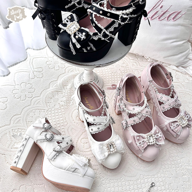 【现货】宝石蕾蕾 绵羊泡芙Lolita珍珠复古华丽量产型蕾系高跟鞋