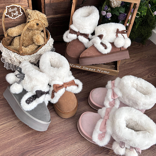 【现货】绒绒小兔雪地靴 绵羊泡芙Lolita牛绒保暖秋冬短靴
