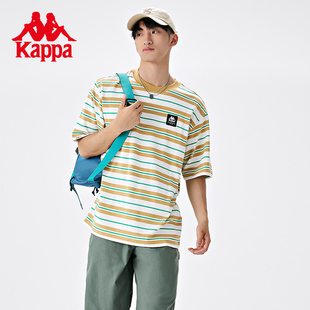 圆领T恤夏季 条纹运动短袖 男时尚 Kappa卡帕短袖 K0D52TD72 新款 半袖