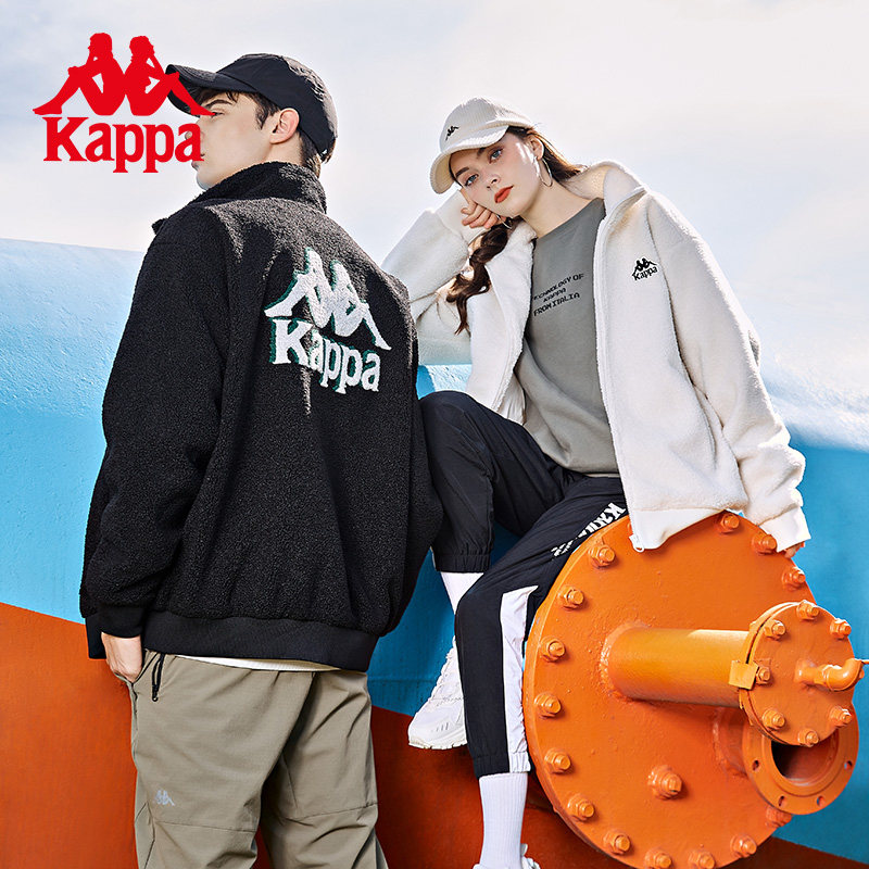Kappa卡帕羊羔绒外套男女立领宽松开衫夹克毛绒卫衣香芋紫_虎窝淘