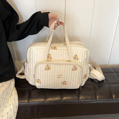 韩国ins小熊妈咪包时尚 刺绣花朵手提包大容量母婴外出遛娃旅行包