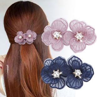 半扎发发夹韩国头饰顶夹布艺花朵一字夹子韩版成人时髦辣妈弹簧夹