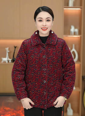 妈妈装冬款新款灯芯绒纯棉保暖棉服60岁中老年棉衣女外套加厚上衣