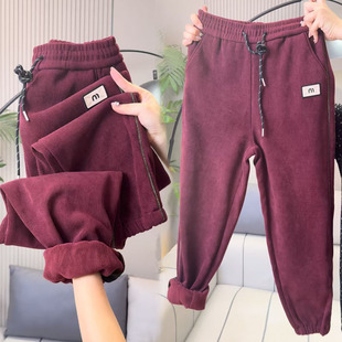 欧货秋冬季新款雪尼尔休闲裤女加绒加厚显瘦卫裤高腰百搭束脚裤子