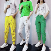 女夏季 子彩色休闲运动裤 薄款 显瘦束脚哈伦裤 透气 韩版 冰丝棉速干裤