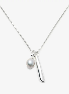 灰色珍珠肌理吊坠项链女