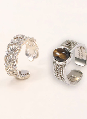 吟缕虎眼石叠戴戒指女