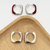 豆豆同款 金属白色珐琅拼接银色耳环女设计师简约百搭S925银针耳钉