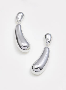 原创设计银色长水滴耳钉女2026新款小众高级素面耳饰S925银针耳环