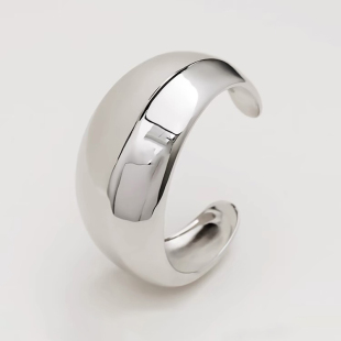 张悦儿同款 弧形亮面开口手镯女小众设计高级轻奢欧美银色镯子 宽版