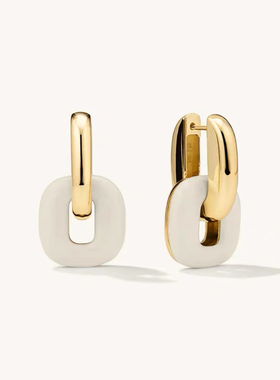 白色珐琅方形耳扣可拆卸两戴式耳环女小众设计高级感简约百搭耳饰