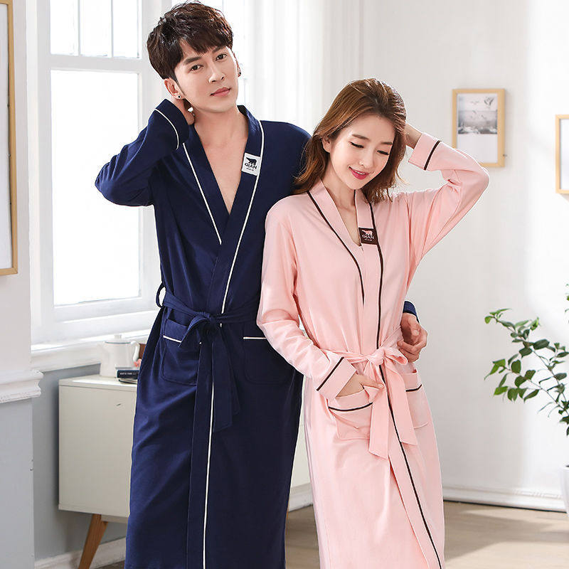 SPRING AUTUMN COUPLE NIGHTGOWN WOMEN LONG SLEEVE 100% COTTON LONG SUMMER BATHROBE YUKATA MENS PAJAMAS MORNING