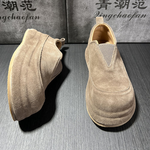 秋季男鞋一脚蹬磨砂皮勃肯鞋男厚底增高休闲鞋低帮透气百搭懒人鞋