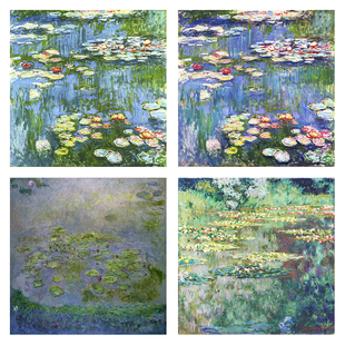风景油画荷花图挂画荷塘抽象欧式名画静物乡村壁画梵高作品粘贴画
