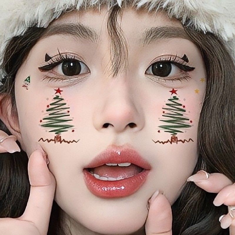 圣诞节圣诞树妆容脸贴 圣诞COS脸贴 雪花纹身贴儿童卡通圣诞老人