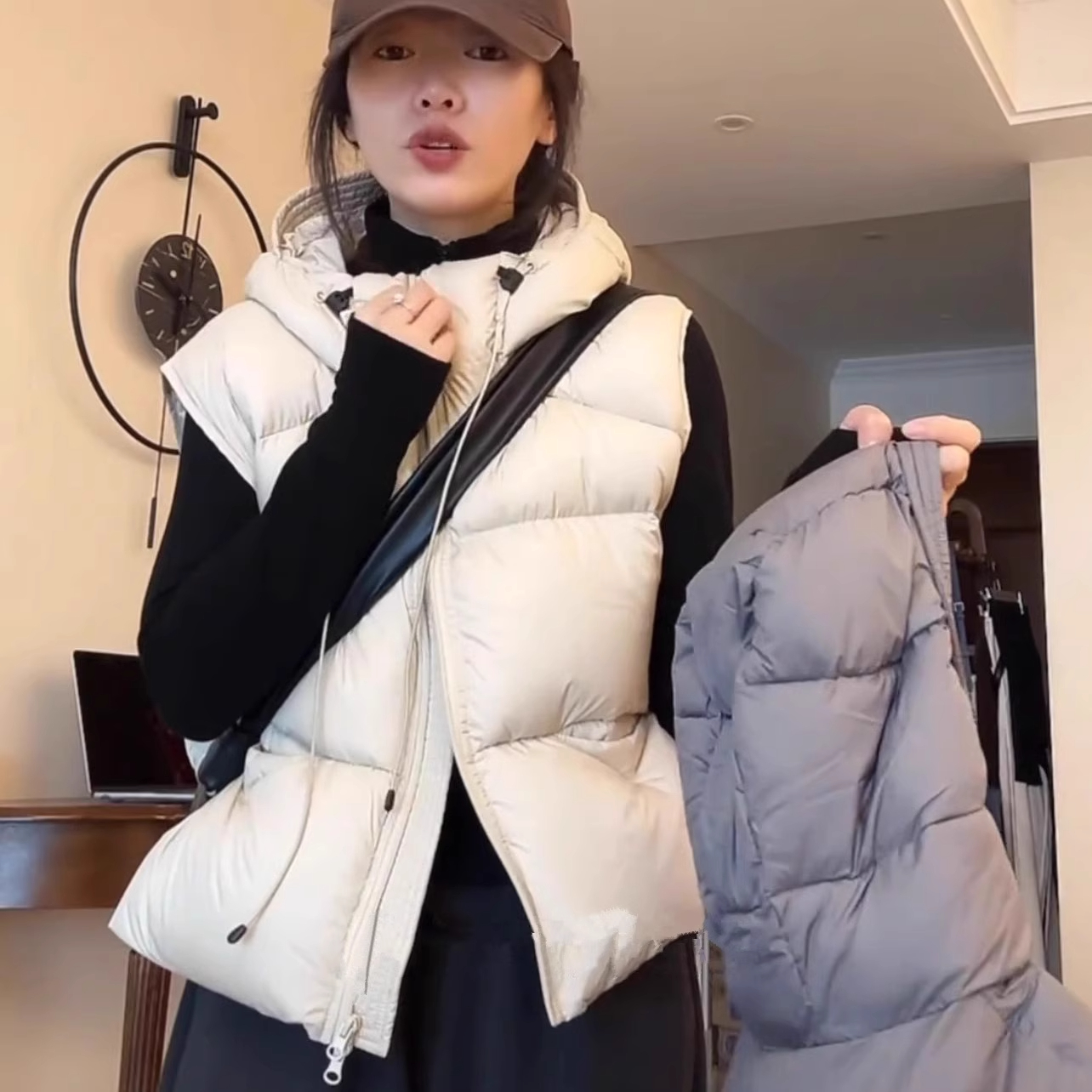 冬季羽绒马甲女短款加厚保暖韩版宽松背心女白鸭绒马夹坎肩外套