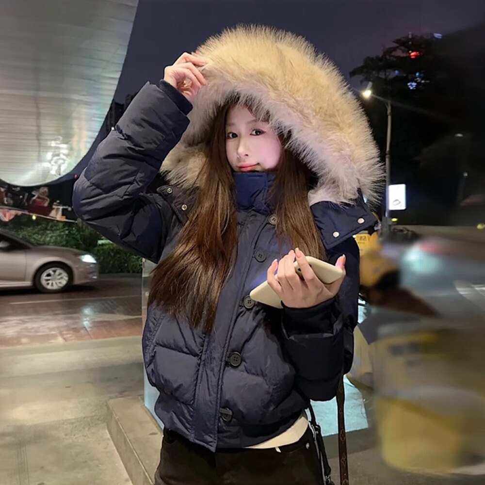 棉服女短款ins港风韩版宽松冬季加厚面包服棉衣女毛领棉袄冬外套
