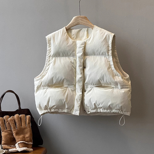 坎肩加厚保暖圆领马夹背心外套 宽松大码 棉马甲女短款 外穿秋冬韩版