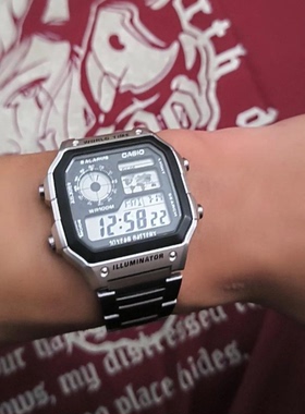 卡西欧 Casio不锈钢表带休闲复古小银块男款防水手表AE-1200WHD-1