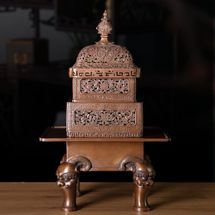 铜德堂 紫铜四方四兽足香熏炉家用室内用品红铜香炉摆件工艺品